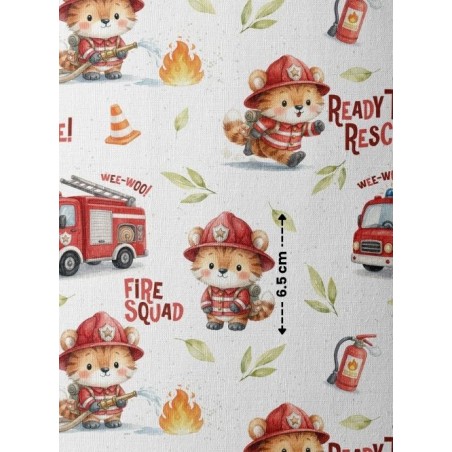 Tissu “Pompiers” – motif enfant pompier aquarelle – Certifié Oeko-Tex®