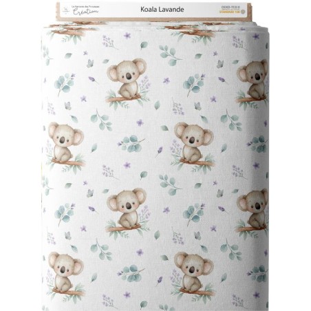 Tissu “Koala Lavande” – motif koala aquarelle – Certifié Oeko-Tex®