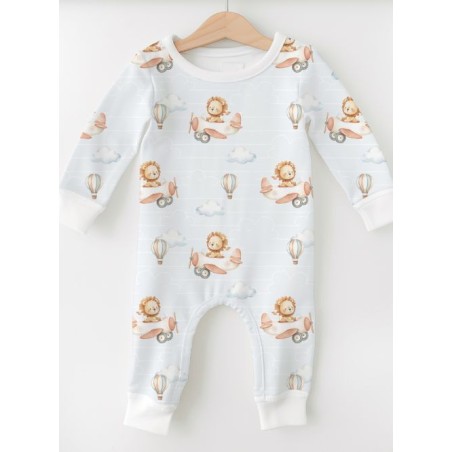 Tissu “Lionceau dans les airs” – motif lion avion aquarelle – Certifié Oeko-Tex®