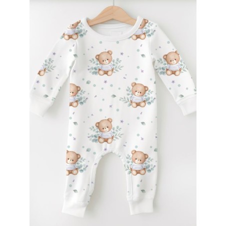 Tissu “Ourson Eucalyptus” – motif bébé aquarelle – Certifié Oeko-Tex®