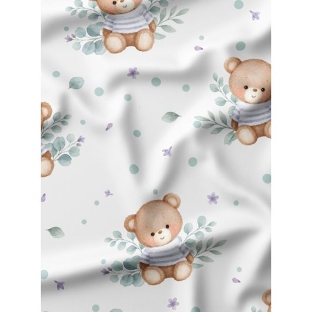 Tissu “Ourson Eucalyptus” – motif bébé aquarelle – Certifié Oeko-Tex®