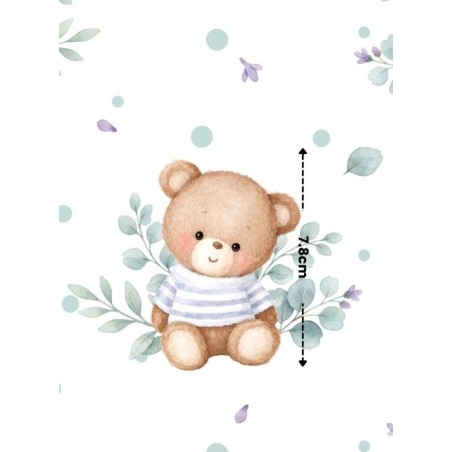 Tissu “Ourson Eucalyptus” – motif bébé aquarelle – Certifié Oeko-Tex®