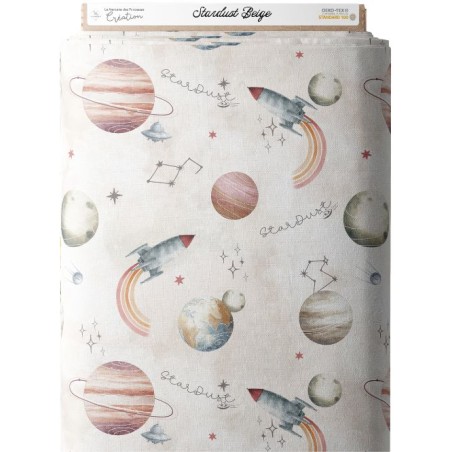 Tissu “Stardust” Beige– motif espace aquarelle – Certifié Oeko-Tex®