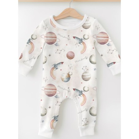 Tissu “Stardust” Beige– motif espace aquarelle – Certifié Oeko-Tex®