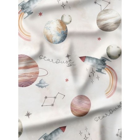 Tissu “Stardust” Beige– motif espace aquarelle – Certifié Oeko-Tex®