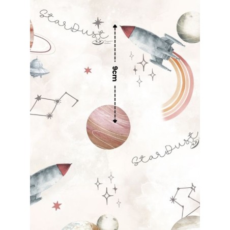 Tissu “Stardust” Beige– motif espace aquarelle – Certifié Oeko-Tex®
