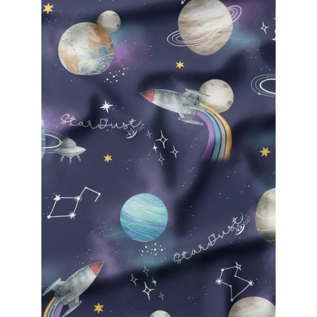 Tissu “Stardust” Bleu– motif espace aquarelle – Certifié Oeko-Tex®