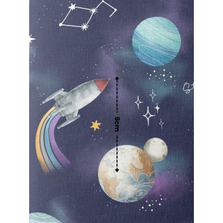 Tissu “Stardust” Bleu– motif espace aquarelle – Certifié Oeko-Tex®