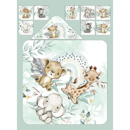 Coupon cape de bain safari Babies vert + 8 lingettes lavables – Oeko-Tex – kit couture facile, cadeau naissance