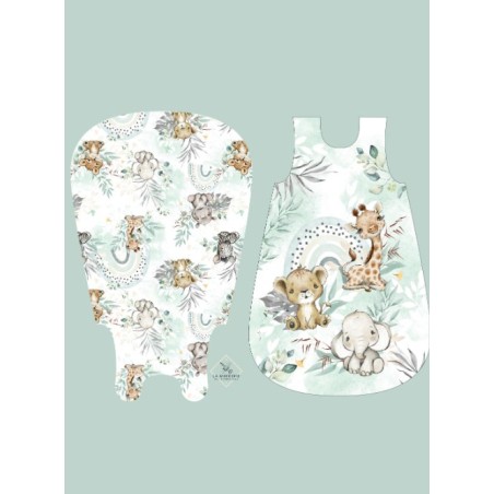 Coupon gigoteuse Safari Babies Vert d'eau – tissu coton Oeko-Tex – kit couture facile, cadeau naissance, couture DIY