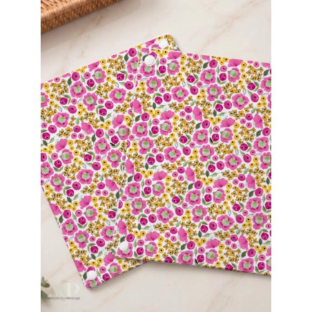 Panneau essuie-tout lavable à coudre – Motif Bloomie Rose & Jaune – Lot de 5, 10 ou 15 feuilles