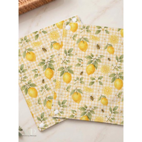 Panneau essuie-tout lavable à coudre – Motif Citron Aquarelle – Lot de 5, 10 ou 15 feuilles