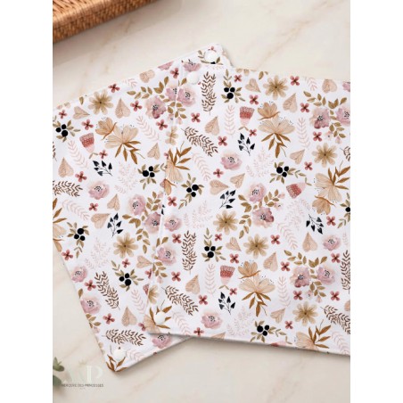 Panneau essuie-tout lavable à coudre – Motif Fleurs Sauvages Rose – Lot de 5, 10 ou 15 feuilles