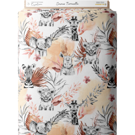 Tissu coton imprimé pour enfants Savane Terracotta- Certifié Oeko-Tex®