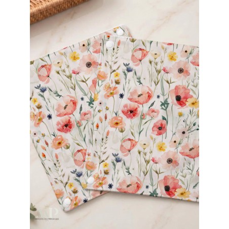 Panneau essuie-tout lavable à coudre – Motif Fleurs Coquelicot – Lot de 5, 10 ou 15 feuilles
