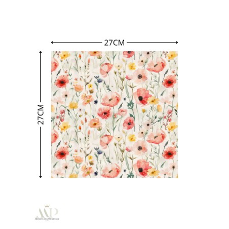 Panneau essuie-tout lavable à coudre – Motif Fleurs Coquelicot – Lot de 5, 10 ou 15 feuilles