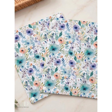 Panneau essuie-tout lavable à coudre – Motif Fleurs Vertes Aquarelle – Lot de 5, 10 ou 15 feuilles