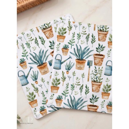 Panneau essuie-tout lavable à coudre – Motif Jardinage – Lot de 5, 10 ou 15 feuilles