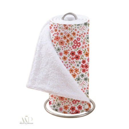 Panneau essuie-tout lavable à coudre – Motif Petites Fleurs Corail – Lot de 5, 10 ou 15 feuilles