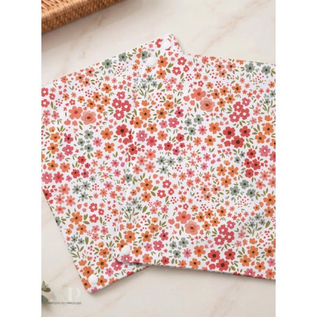 Panneau essuie-tout lavable à coudre – Motif Petites Fleurs Corail – Lot de 5, 10 ou 15 feuilles