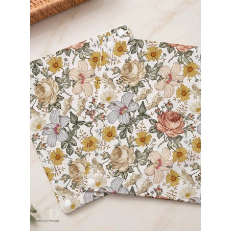 Panneau essuie-tout lavable à coudre – Motif Vintage – Lot de 5, 10 ou 15 feuilles