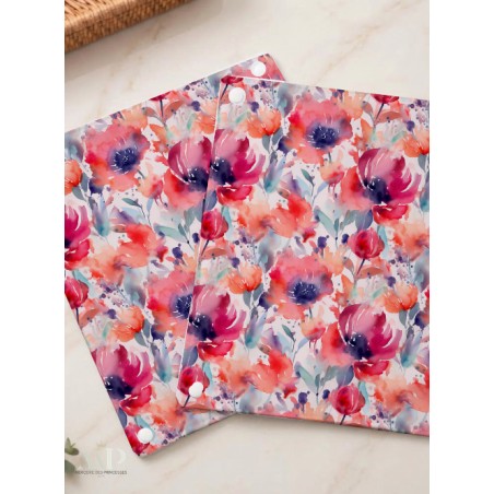 Panneau essuie-tout lavable à coudre – Motif Fleurs Rouges Aquarelle – Lot de 5, 10 ou 15 feuilles