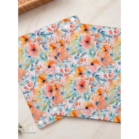 Panneau essuie-tout lavable à coudre – Motif Fleurs Oranges Aquarelle – Lot de 5, 10 ou 15 feuilles