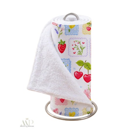 Panneau essuie-tout lavable à coudre – Motif Fruits Cerises et Fraises – Lot de 5, 10 ou 15 feuilles