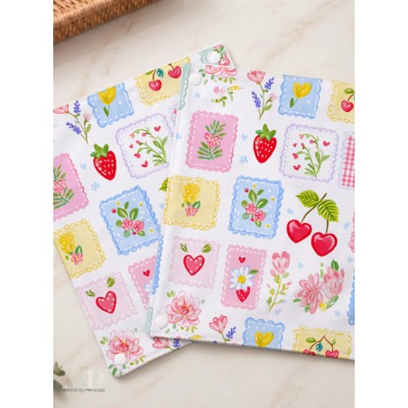 Panneau essuie-tout lavable à coudre – Motif Fruits Cerises et Fraises – Lot de 5, 10 ou 15 feuilles