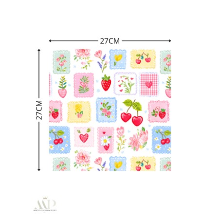 Panneau essuie-tout lavable à coudre – Motif Fruits Cerises et Fraises – Lot de 5, 10 ou 15 feuilles