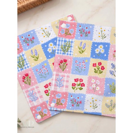 Panneau essuie-tout lavable à coudre – Motif Fleurs et Carreaux– Lot de 5, 10 ou 15 feuilles