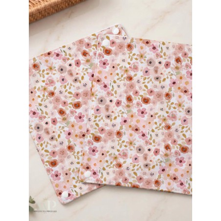 Panneau essuie-tout lavable à coudre – Motif Fleurs Bloomie Corail et Rose – Lot de 5, 10 ou 15 feuilles