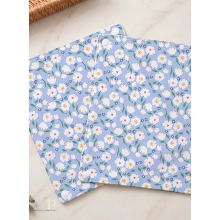Panneau essuie-tout lavable à coudre – Motif Fleurs Bloomie Celeste Bleu – Lot de 5, 10 ou 15 feuilles