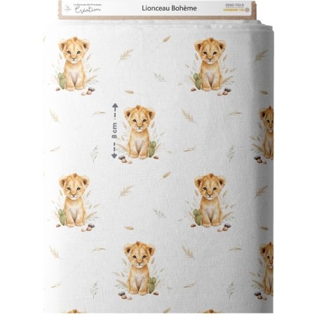 Tissu “Lionceau Boheme" – motif savane aquarelle – Certifié Oeko-Tex®