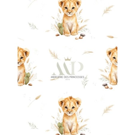 Tissu “Lionceau Boheme" – motif savane aquarelle – Certifié Oeko-Tex®