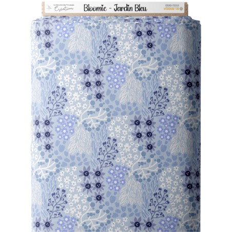 Tissu “Bloomie-Jardin Bleu" – motif fleuri – Certifié Oeko-Tex®