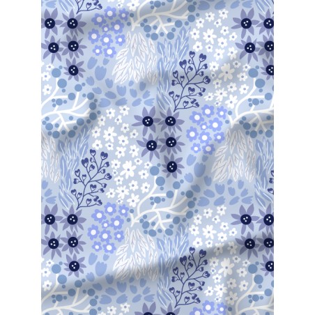 Tissu “Bloomie-Jardin Bleu" – motif fleuri – Certifié Oeko-Tex®