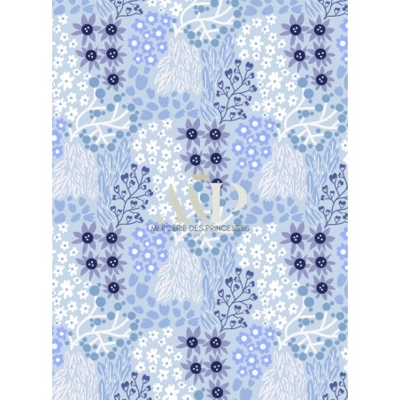 Tissu “Bloomie-Jardin Bleu" – motif fleuri – Certifié Oeko-Tex®