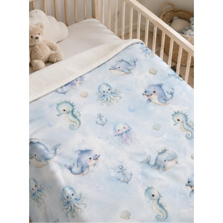 Tissu "Petit Monde Marin" – motif océan aquarelle – Certifié Oeko-Tex®