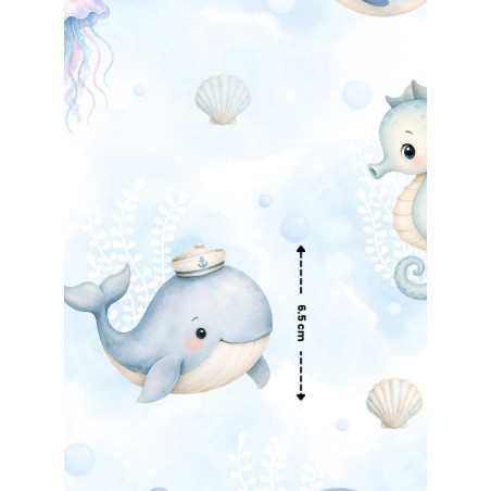 Tissu "Petit Monde Marin" – motif océan aquarelle – Certifié Oeko-Tex®