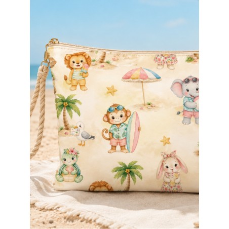 Tissu "Les Animaux A La Plage" – motif vacances tropicales aquarelle – Certifié Oeko-Tex®