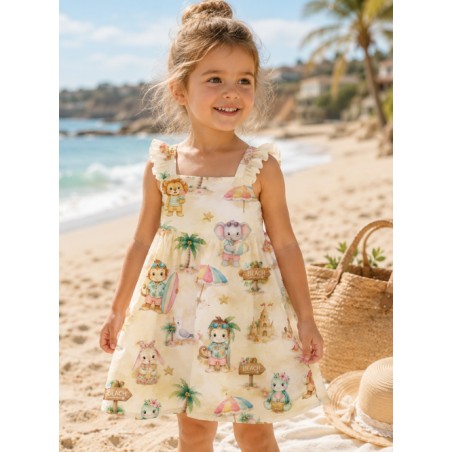Tissu "Les Animaux A La Plage" – motif vacances tropicales aquarelle – Certifié Oeko-Tex®