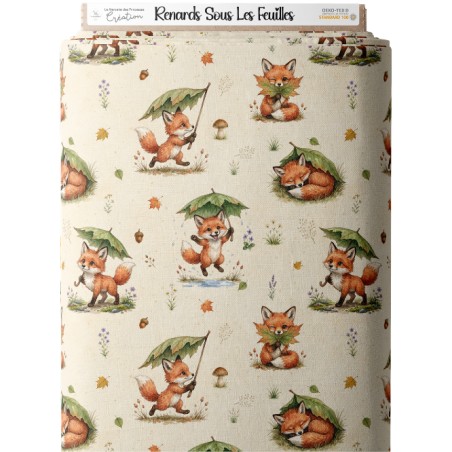 Tissu "Renards Sous Les Feuilles" – motif automnale aquarelle – Certifié Oeko-Tex®