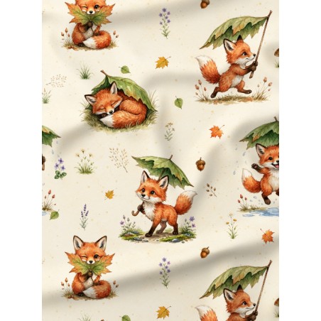 Tissu "Renards Sous Les Feuilles" – motif automnale aquarelle – Certifié Oeko-Tex®