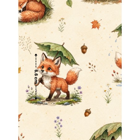 Tissu "Renards Sous Les Feuilles" – motif automnale aquarelle – Certifié Oeko-Tex®
