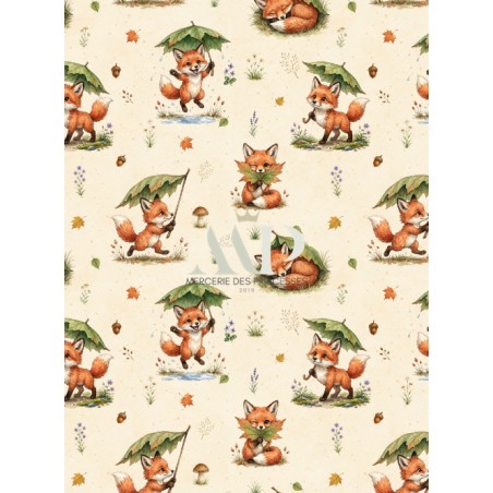 Tissu "Renards Sous Les Feuilles" – motif automnale aquarelle – Certifié Oeko-Tex®