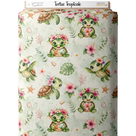 Tissu "Tortue Tropicale" – motif marin aquarelle – Certifié Oeko-Tex®