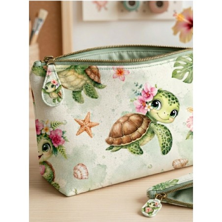 Tissu "Tortue Tropicale" – motif marin aquarelle – Certifié Oeko-Tex®