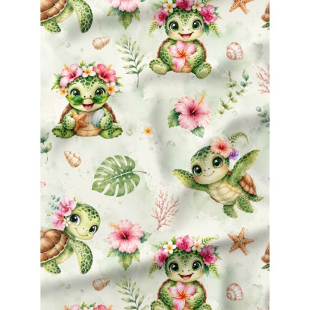 Tissu "Tortue Tropicale" – motif marin aquarelle – Certifié Oeko-Tex®