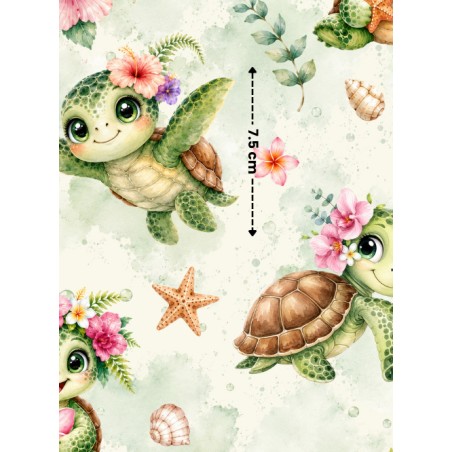Tissu "Tortue Tropicale" – motif marin aquarelle – Certifié Oeko-Tex®